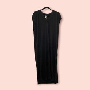 H&M Knit Midi Dress V-Neck Leg Slits Black Size Small
